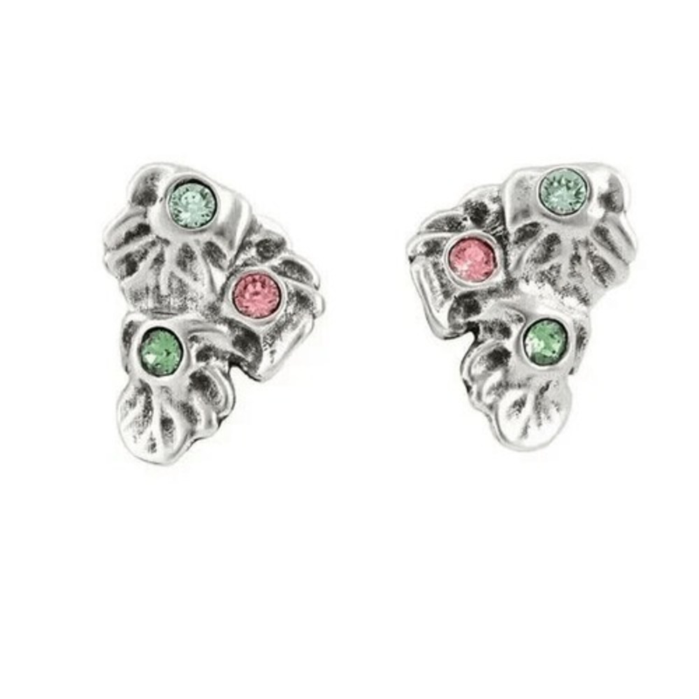 UNO de 50 Wild Bush Bezel Set‎ Crystal Leaf Stud Earrings, Silver/Pink, NWT
